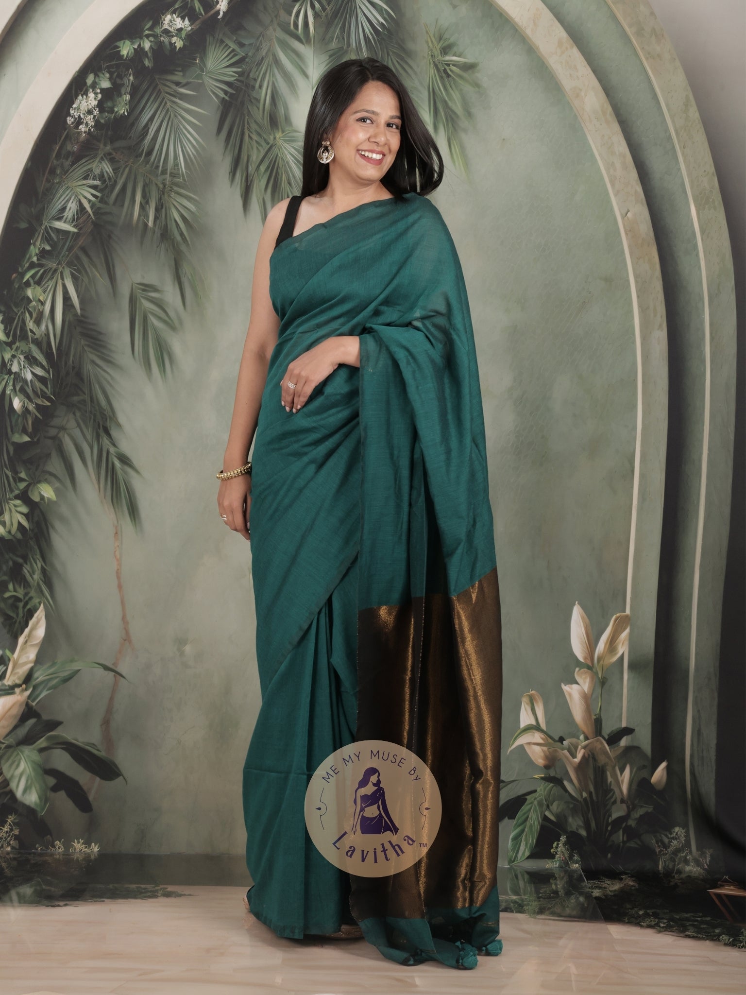 Zarish Cadmium Green Premium Cotton Saree