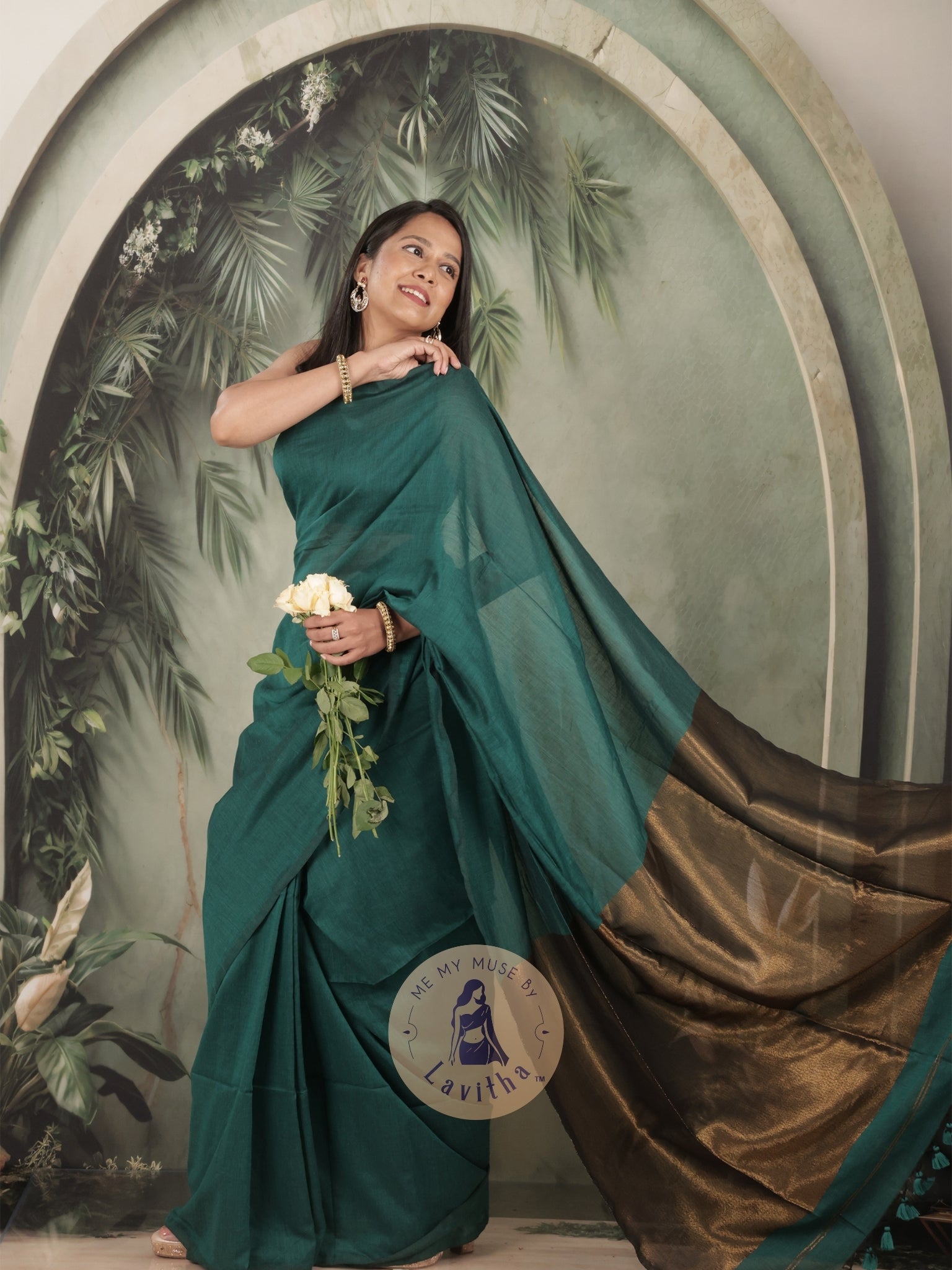 Zarish Cadmium Green Premium Cotton Saree