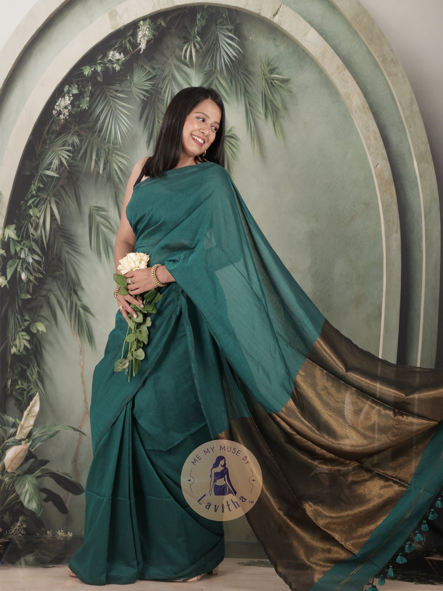 Zarish Cadmium Green Premium Cotton Saree